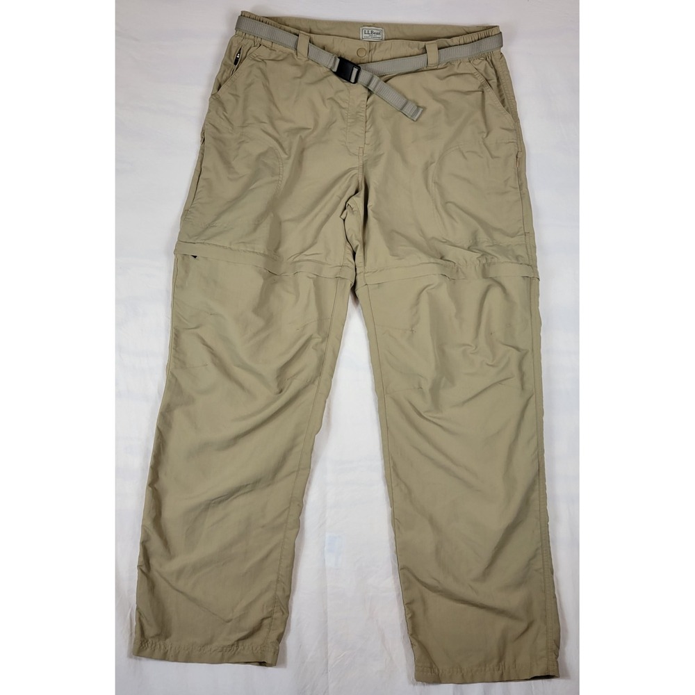 LL Bean Convertible Hiking Pants Mens XL Tan Khaki Zip Off Cargo Nylon Belted - Picture 2 of 10